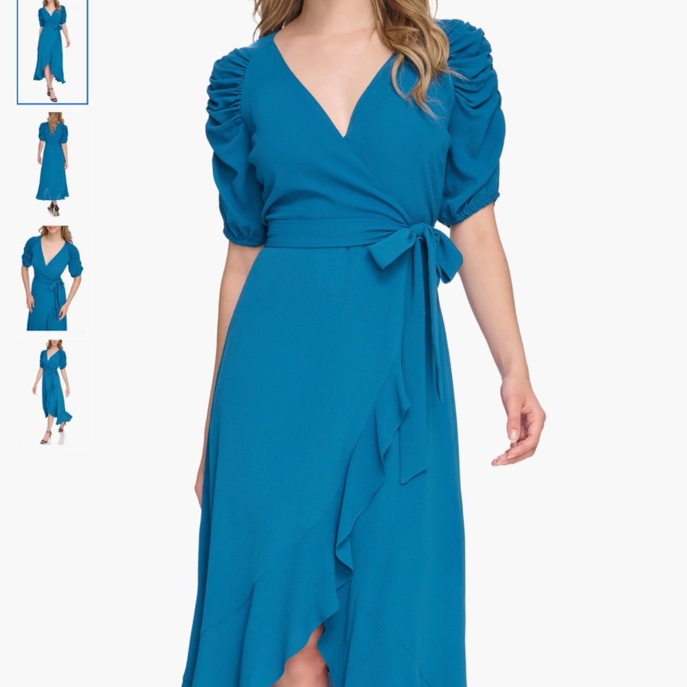 Kensie Pebble Puff Sleeve Crepe Faux Wrap Dress, size 4